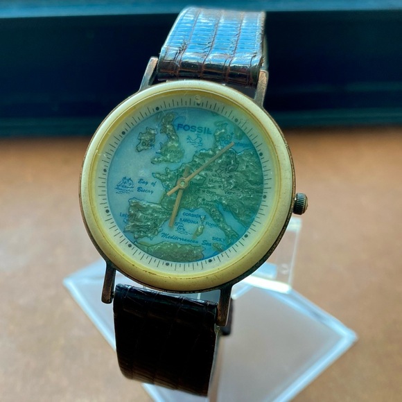 1995 FOSSIL EUROPEAN MAP STONE WATCH BW-6742 - Picture 3 of 7